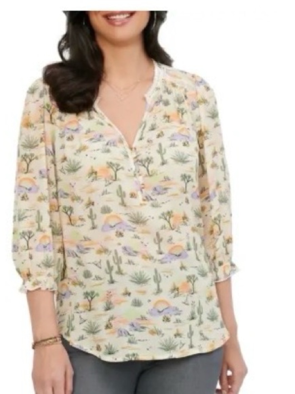 Wit & Wisdom Cream Desert-Print Henley Tunic